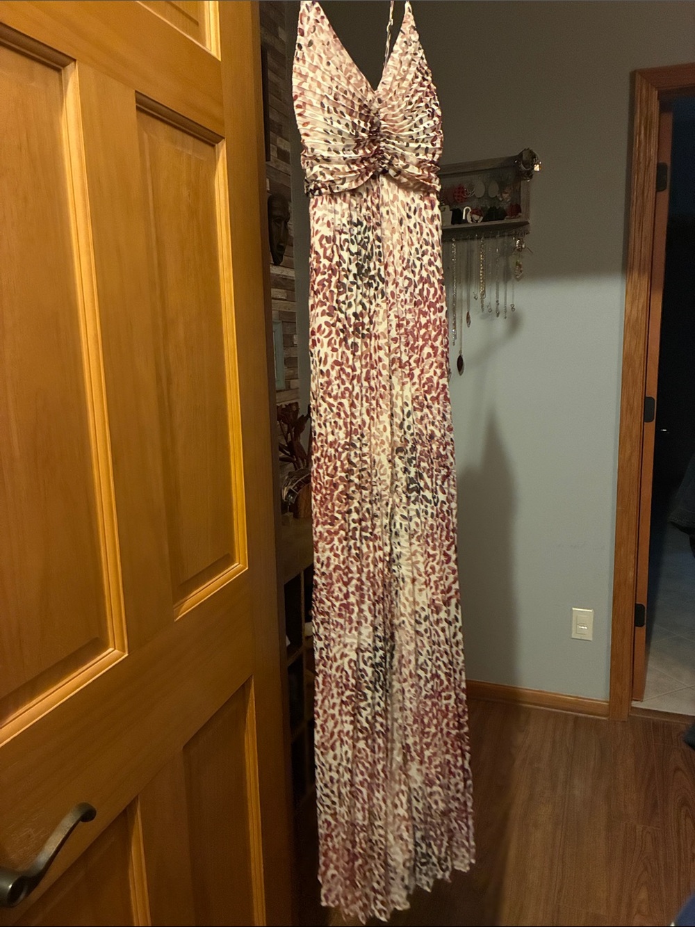 Express Cream and Burgundy Animal Print Maxi Dress